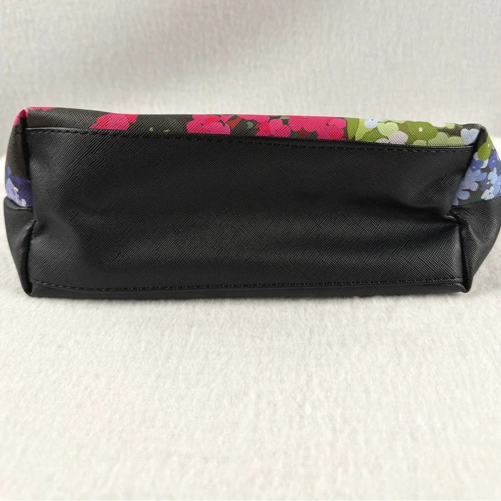 Marc Tetro Dog Floral Cosmetic Bag Saffiano Pouch Striped Lining Makeup Bag